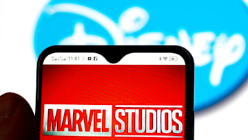 In this photo illustration, the Marvel Studios logo is seen...