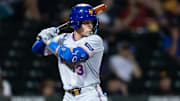 Nov 9, 2025; Mesa, AZ, USA; New York Mets outfielder Nick Morabito during the Arizona Fall League Fall Stars Game at Sloan Park. Mandatory Credit: Mark J. Rebilas-Imagn Images