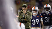 Nov 8, 2025; Charlottesville, Virginia, USA; Virginia Cavaliers head coach Tony Elliott watches players prior to their game against the Wake Forest Demon Deacons at Scott Stadium. Mandatory Credit: Amber Searls-Imagn Images