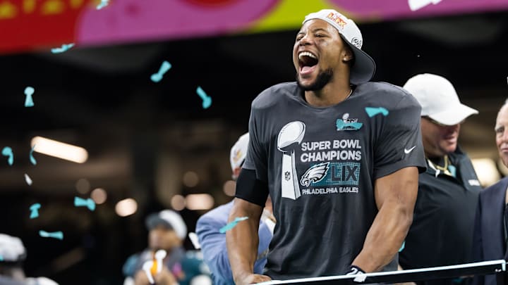 Derrick Henry was cheering Saquon Barkley on when he won the Super Bowl with the Eagles earlier this year. Derrick Henry was cheering Saquon Barkley on when he won the Super Bowl with the Eagles earlier this year.