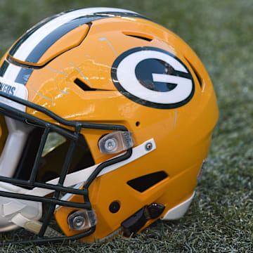 September 4, 2014; Seattle, WA, USA; General view of a Green Bay Packers helmet before the game against the Seattle Seahawks at CenturyLink Field. Mandatory Credit: Kyle Terada-Imagn Images