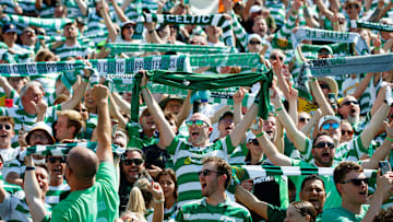 Celtic FC fans sing together before the start of a friendly match between Chelsea FC and Celtic FC at Notre Dame Stadium on Saturday, July 27, 2024, in South Bend.