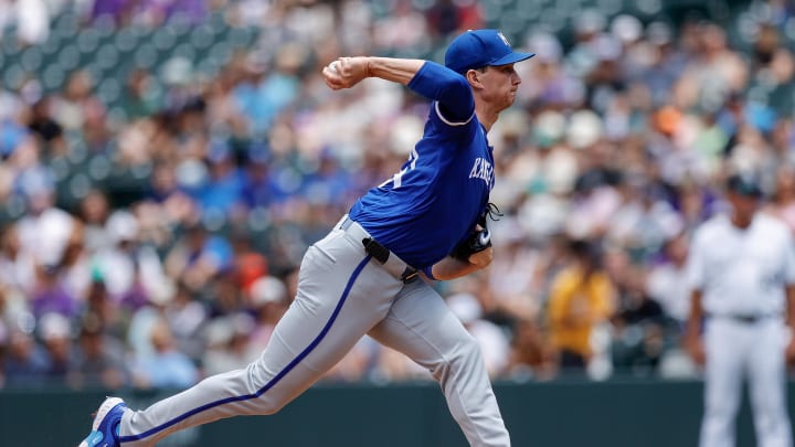 Jul 7, 2024; Denver, Colorado, USA; Kansas City Royals starting pitcher Brady Singer (51) pitches in the first inning against the Colorado Rockies at Coors Field. Mandatory Credit: Isaiah J. Downing-USA TODAY Sports