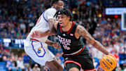 Texas Tech Red Raiders forward JT Toppin (15) drives to the basket during the first half against the Kansas Jayhawks at Allen Fieldhouse.