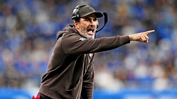 Cleveland Browns head coach Kevin Stefanski reacts after the game against the Detroit Lions at Ford Field.