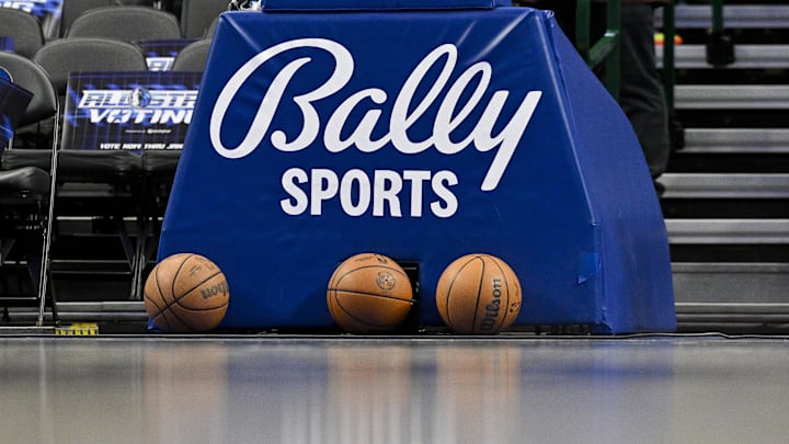 A view of the Bally Sports logo and basketballs before the game between the Dallas Mavericks and the New Orleans Pelicans at the American Airlines Center. 