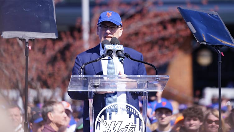 Apr 15, 2022; New York City, New York, USA; New York Mets owner Steve Cohen speaks during the Tom