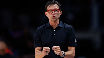 Atlanta Hawks head coach Quin Snyder reacts against the New York Knicks.
