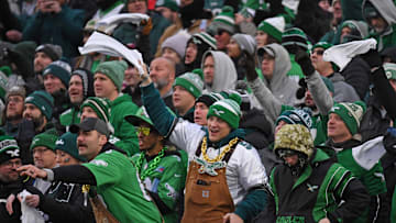 Jan 19, 2025; Philadelphia, Pennsylvania, USA; Philadelphia Eagles fans against the Los Angeles Rams in a 2025 NFC divisional round game at Lincoln Financial Field. 