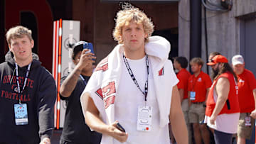 Corbyn Fordham, The Bolles School tight end, soaks up the atmosphere of the game between the Ohio State Buckeyes and Texas Longhorns at Ohio Stadium on Aug. 30, 2025.