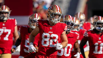 San Francisco 49ers tight end Ross Dwelley (82)