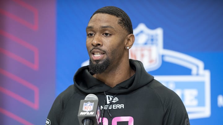 Feb 27, 2025; Indianapolis, IN, USA; Mississippi defensive back Trey Amos (DB03) during the 2025 NFL Combine at Lucas Oil Stadium. Mandatory Credit: Tanner Pearson-Imagn Images Feb 27, 2025; Indianapolis, IN, USA; Mississippi defensive back Trey Amos (DB03) during the 2025 NFL Combine at Lucas Oil Stadium. Mandatory Credit: Tanner Pearson-Imagn Images