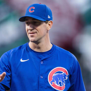 Jun 25, 2024; San Francisco, California, USA; Chicago Cubs starting pitcher Kyle Hendricks (28) walks off the field against the San Francisco Giants in the fifth inning at Oracle Park. 