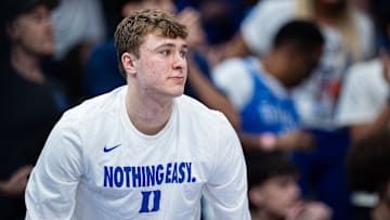 Georgia Tech v Duke; Duke basketball forward Cooper Flagg on the bench after suffering an ankle sprain 