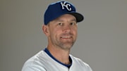 Kansas City Royals assistant pitching coach Zach Bove (84) poses for a photo during media day at Camelback Ranch. 
