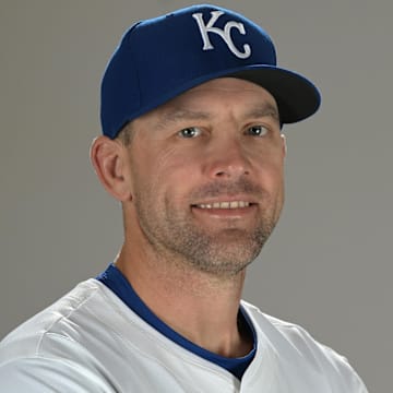 Kansas City Royals assistant pitching coach Zach Bove (84) poses for a photo during media day at Camelback Ranch. 