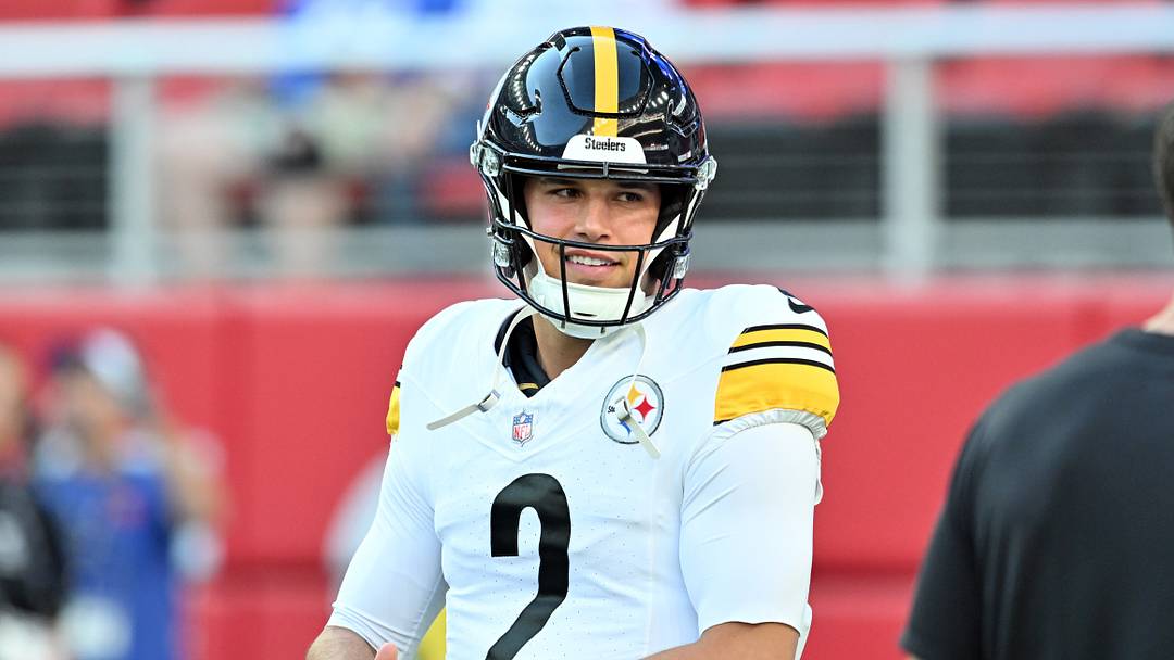 Aug 27, 2026; Orchard Park, New York, USA;  Pittsburgh Steelers quarterback Mason Rudolph (2) looks on during warmups prior to the game against the Buffalo Bills at New Highmark Stadium.  Mandatory Credit: Mark Konezny-Imagn Images