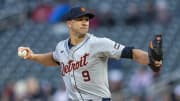 Apr 19, 2024; Minneapolis, Minnesota, USA; Detroit Tigers starting pitcher Jack Flaherty (9) delivers a pitch against the Minnesota Twins in the first inning at Target Field. 
