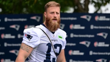 Jul 24, 2024; Foxborough, MA, USA; New England Patriots place kicker Joey Slye (13) walks to the practice field during training camp at Gillette Stadium. Mandatory Credit: Eric Canha-USA TODAY Sports