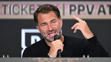 Eddie Hearn is seen during a press conference at The Glasshouse in Surfers Paradise on January 06, 2025.