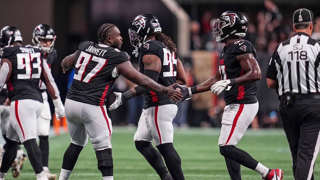 Nov 3, 2024; Atlanta, Georgia, USA; Atlanta Falcons defensive end Grady Jarrett (97) Mandatory Credit: Dale Zanine-Imagn Images