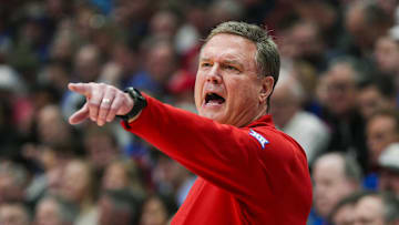 Feb 3, 2025; Lawrence, Kansas, USA; Kansas Jayhawks head coach Bill Self reacts during the second half against the Iowa State Cyclones at Allen Fieldhouse. Mandatory Credit: Jay Biggerstaff-Imagn Images