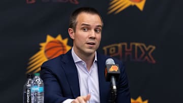 Jun 10, 2025; Scottsdale, AZ, USA; Phoenix Suns head coach Jordan Ott during an introductory press conference at the Verizon 5g Performance Center. Mandatory Credit: Mark J. Rebilas-Imagn Images