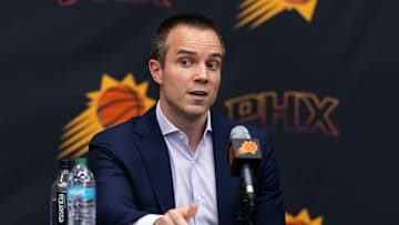 Jun 10, 2025; Scottsdale, AZ, USA; Phoenix Suns head coach Jordan Ott during an introductory press conference at the Verizon 5g Performance Center. Mandatory Credit: Mark J. Rebilas-Imagn Images