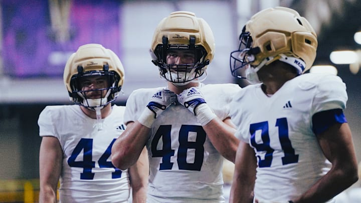 Hayden Moore, Jacob Lane and Isaiah Ward each are edge-rusher candidates for the Huskies. Hayden Moore, Jacob Lane and Isaiah Ward each are edge-rusher candidates for the Huskies.