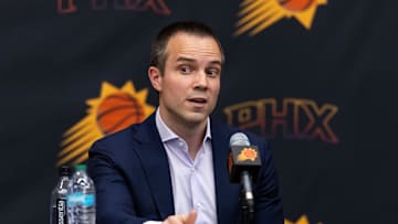 Jun 10, 2025; Scottsdale, AZ, USA; Phoenix Suns head coach Jordan Ott during an introductory press conference at the Verizon 5g Performance Center. Mandatory Credit: Mark J. Rebilas-Imagn Images