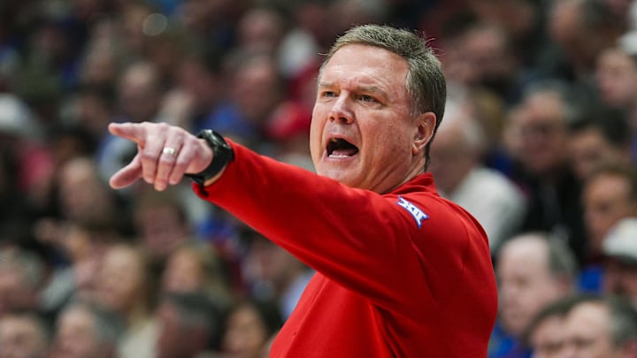 Feb 3, 2025; Lawrence, Kansas, USA; Kansas Jayhawks head coach Bill Self reacts during the second half against the Iowa State Cyclones at Allen Fieldhouse. Mandatory Credit: Jay Biggerstaff-Imagn Images Feb 3, 2025; Lawrence, Kansas, USA; Kansas Jayhawks head coach Bill Self reacts during the second half against the Iowa State Cyclones at Allen Fieldhouse. Mandatory Credit: Jay Biggerstaff-Imagn Images