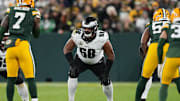 Nov 10, 2025; Green Bay, Wisconsin, USA;  Philadelphia Eagles offensive tackle Jordan Mailata (68) during the game against the Green Bay Packers at Lambeau Field. 