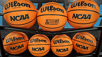 NCAA March Madness and Wilson Logos on a basketball 