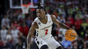 Feb 13, 2024; Cincinnati, Ohio, USA; Cincinnati Bearcats guard Jizzle James (2) dribbles against the Iowa State Cyclones in the second half at Fifth Third Arena. Mandatory Credit: Katie Stratman-Imagn Images