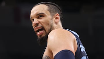 Apr 1, 2022; Memphis, Tennessee, USA; Memphis Grizzlies guard Dillon Brooks (24) yells back at the referee as they play the Phoenix Suns at FedExForum. Mandatory Credit: Joe Rondone-Imagn Images