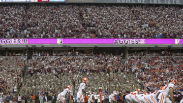 Sep 8, 2018; College Station, TX, USA; A general view of the Texas A&M Aggies crowd as Clemson Tigers quarterback Kelly Bryant (2) sets up a play during the first quarter at Kyle Field. Mandatory Credit: John Glaser-USA TODAY Sports