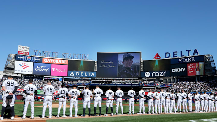 The Yankees hold a pregame moment of silence for Miller Gardner. The Yankees hold a pregame moment of silence for Miller Gardner.