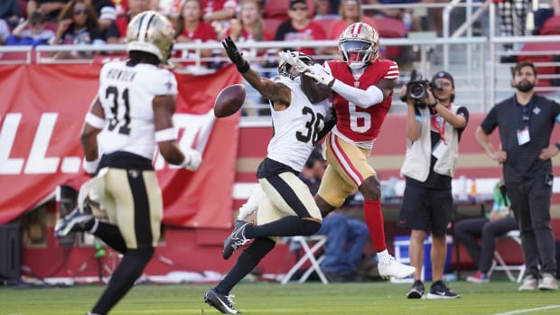 New Orleans Saints cornerback Rico Payton (36) breaks up a pass against the San Francisco 49ers 