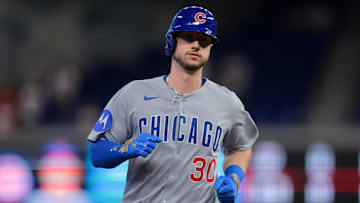 May 20, 2025; Miami, Florida, USA; Chicago Cubs right fielder Kyle Tucker (30) circles the bases after hitting a solo home run against the Miami Marlins during the first inning at loanDepot Park. Mandatory Credit: Sam Navarro-Imagn Images
