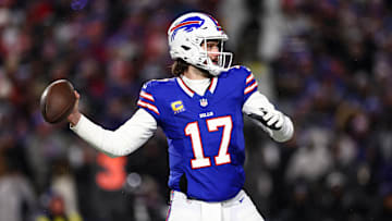 Buffalo Bills quarterback Josh Allen throws a pass against the Baltimore Ravens in the Divisional Round of the NFL Playoffs