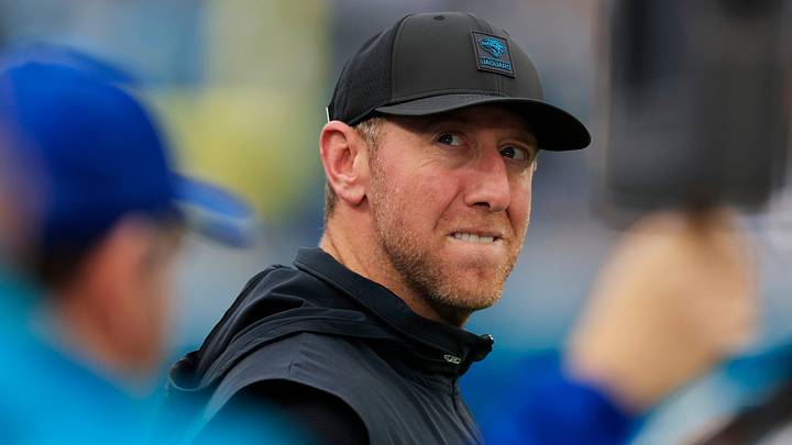 Jacksonville Jaguars head coach Liam Coen looks on during the fourth quarter of an NFL football matchup at EverBank Stadium, Sunday, Jan. 4, 2026, in Jacksonville, Fla. The Jaguars defeated the Titans 41-7, capturing the AFC North title. 