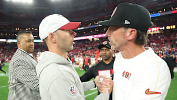 San Francisco 49ers head coach Kyle Shanahan (R) and Arizona Cardinals head coach Jonathan Gannon (L)
