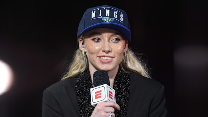 Paige Bueckers talks with ESPN after being drafted No. 1 overall by the Dallas Wings.