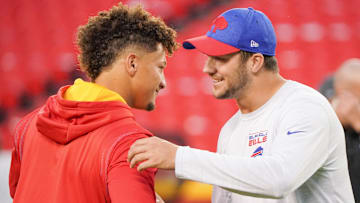 Kansas City Chiefs quarterback Patrick Mahomes (left) and Buffalo Bills quarterback Josh Allen (right).