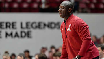 The University of Alabama unveiled the first banner honoring the school’s first Final Four appearance Friday, Oct. 11, 2024, in Coleman Coliseum. Assistant coach Preston Murphy coaches the white team during the scrimmage.