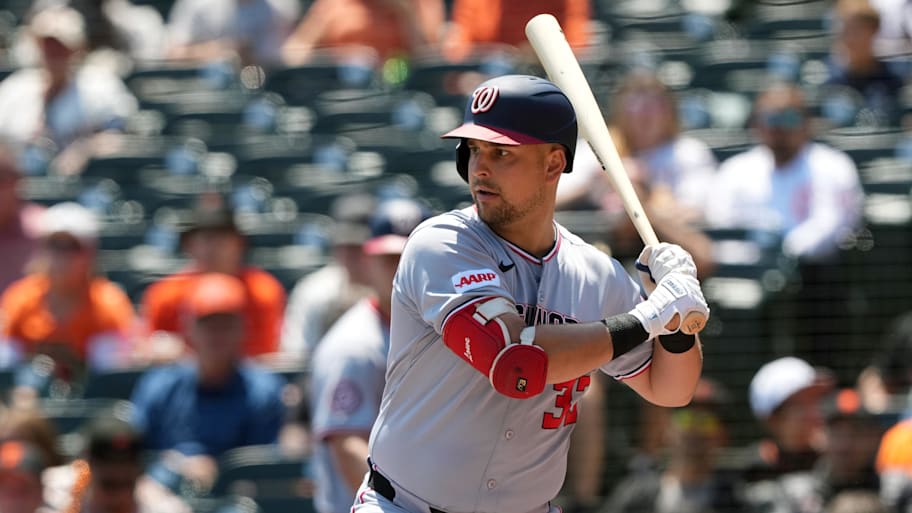 Former Nationals first baseman Nathaniel Lowe is expected to sign with the Red Sox. | Darren Yamashita-Imagn Images