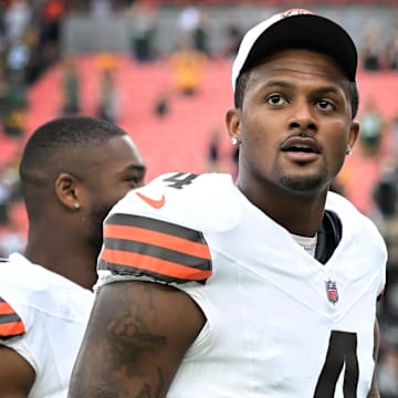 Aug 10, 2024; Cleveland, Ohio, USA; Cleveland Browns quarterback Deshaun Watson (4) after the game against the Green Bay Packers at Cleveland Browns Stadium. Mandatory Credit: Ken Blaze-Imagn Images