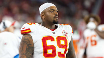 Aug 9, 2025; Glendale, Arizona, USA; Kansas City Chiefs defensive tackle Mike Pennel (69) against the Arizona Cardinals during a preseason NFL game at State Farm Stadium. Mandatory Credit: Mark J. Rebilas-Imagn Images