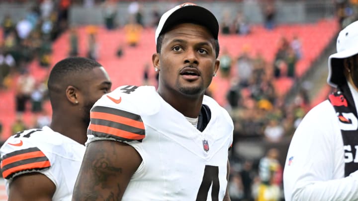 Aug 10, 2024; Cleveland, Ohio, USA; Cleveland Browns quarterback Deshaun Watson (4) after the game against the Green Bay Packers at Cleveland Browns Stadium. Mandatory Credit: Ken Blaze-USA TODAY Sports