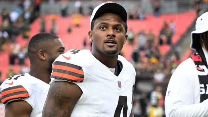 Aug 10, 2024; Cleveland, Ohio, USA; Cleveland Browns quarterback Deshaun Watson (4) after the game against the Green Bay Packers at Cleveland Browns Stadium.